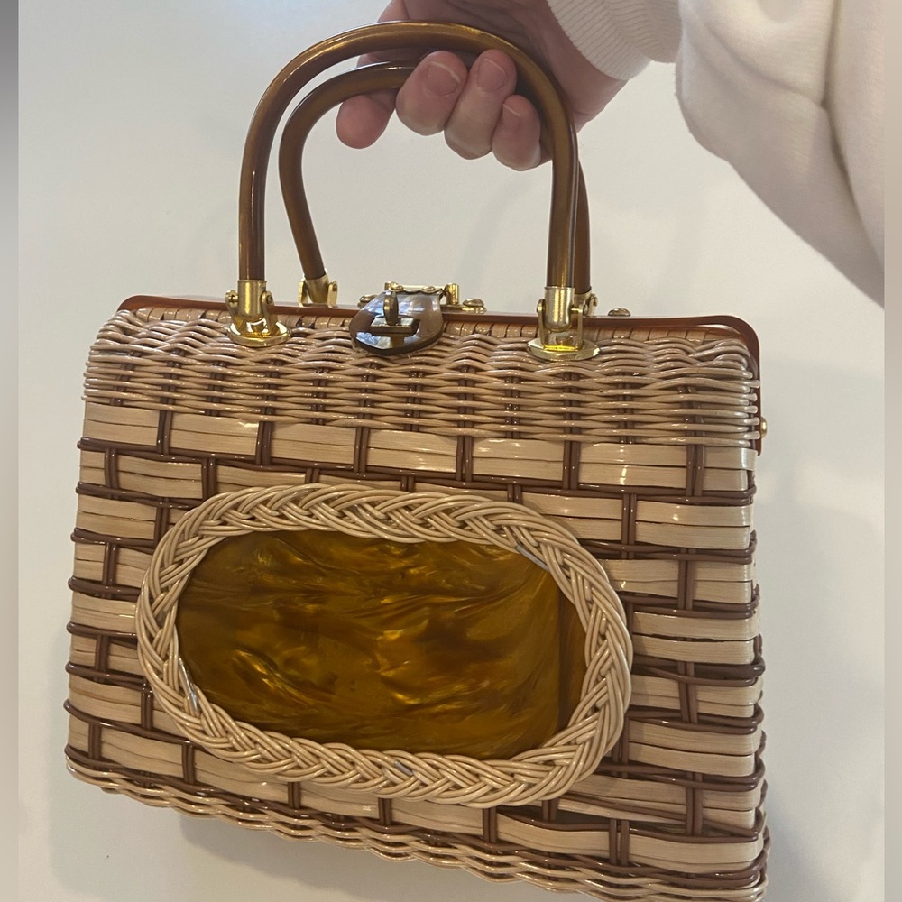 Mid century Lucite and Woven Handbag Princess Charming by Atlas